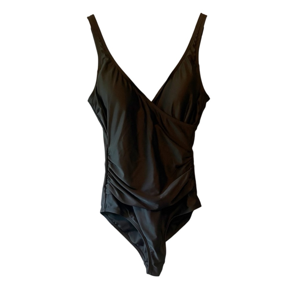 Boden Women Swimsuit One Piece Size 4R Black V Neck Beachy Vacation Swim‎